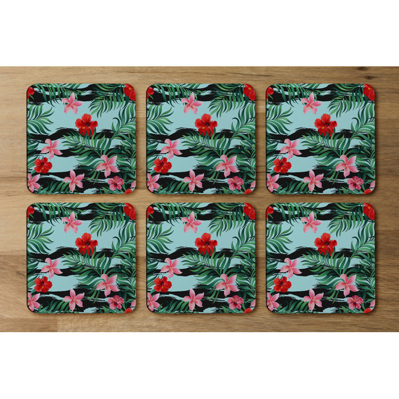 Square 6 Piece Coaster Set, Tropical Palm