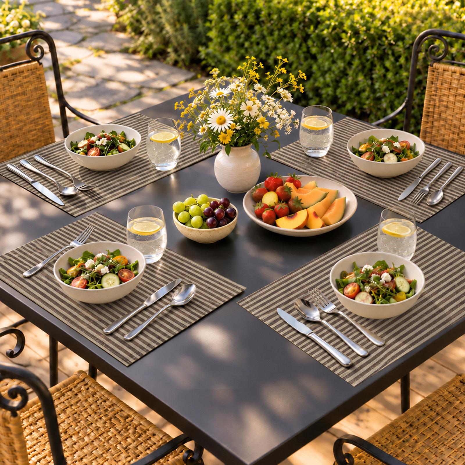 100% Linen Striped Placemat, Navy
