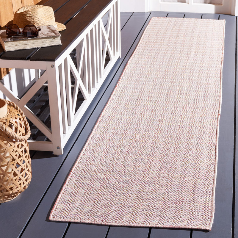 Humphery 230 Area Indoor/Outdoor Area Rug in Light Pink/White/Yellow, Runner 2' x 9'