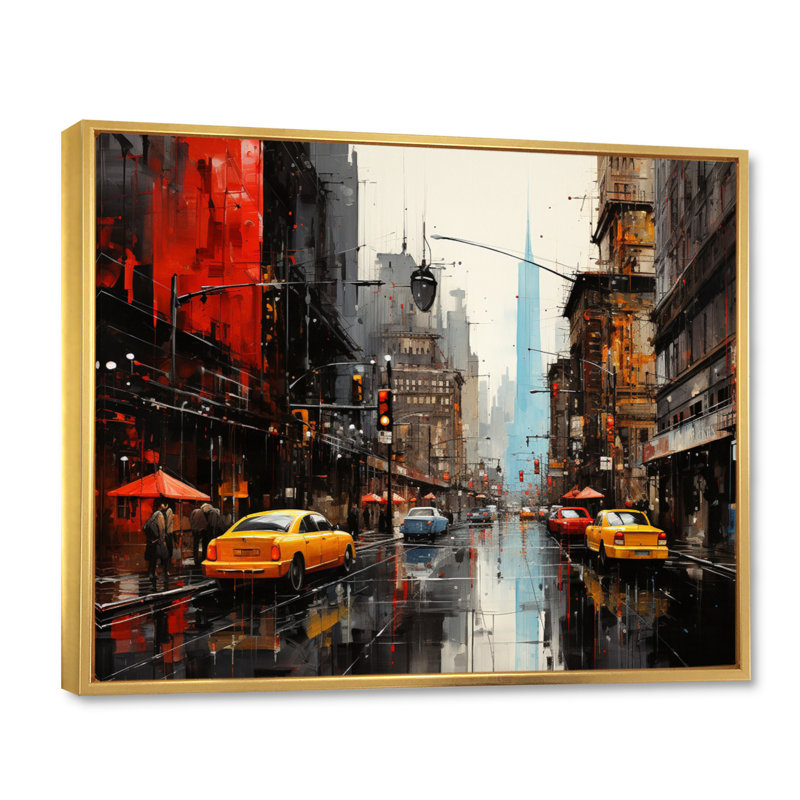 Cityscape Collage VII sur toile, H 16 po x l 32 po x P 1 po, Cadre flottant doré