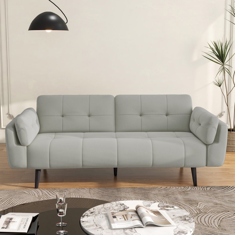 Canapé-lit convertible à accoudoirs évasés de 74,9 po Raducu, Polyester gris