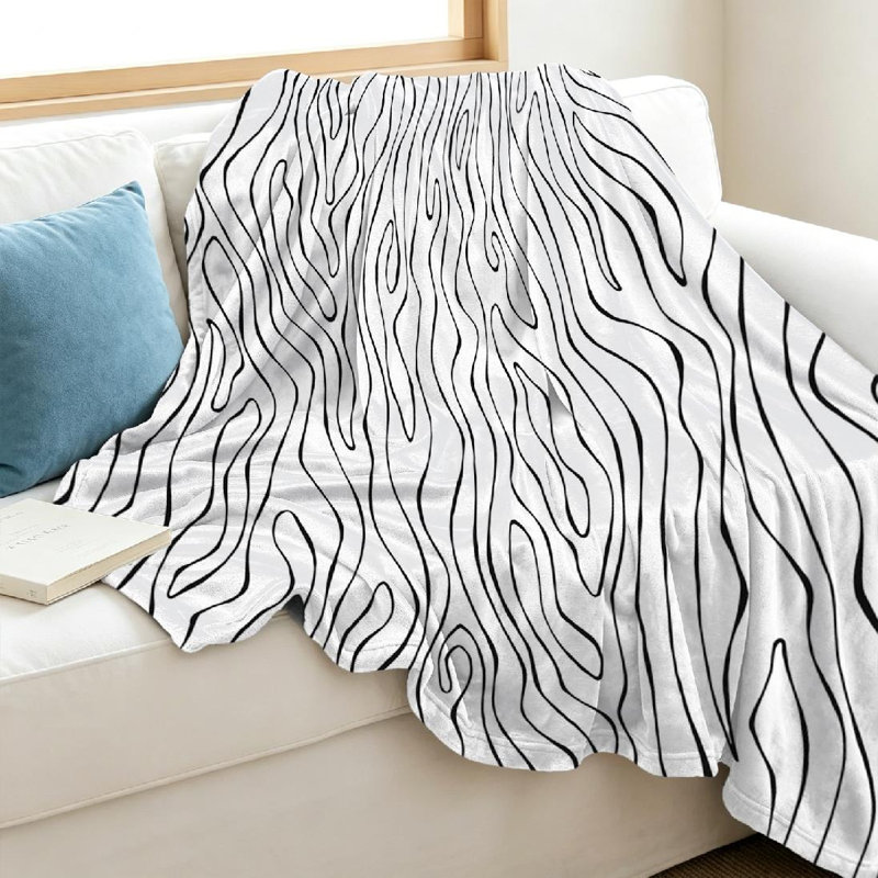 Jeté en molleton noir ultra doux en flanelle à motif zébré, Jeté 40 po x 50 po