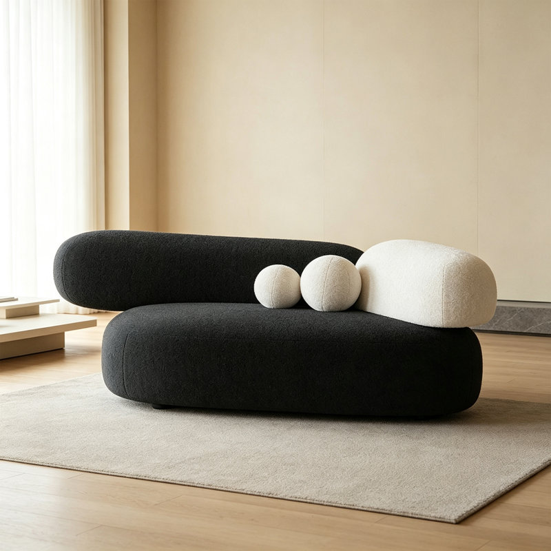 Modern Black Solid Wood Suede Leather Sofa