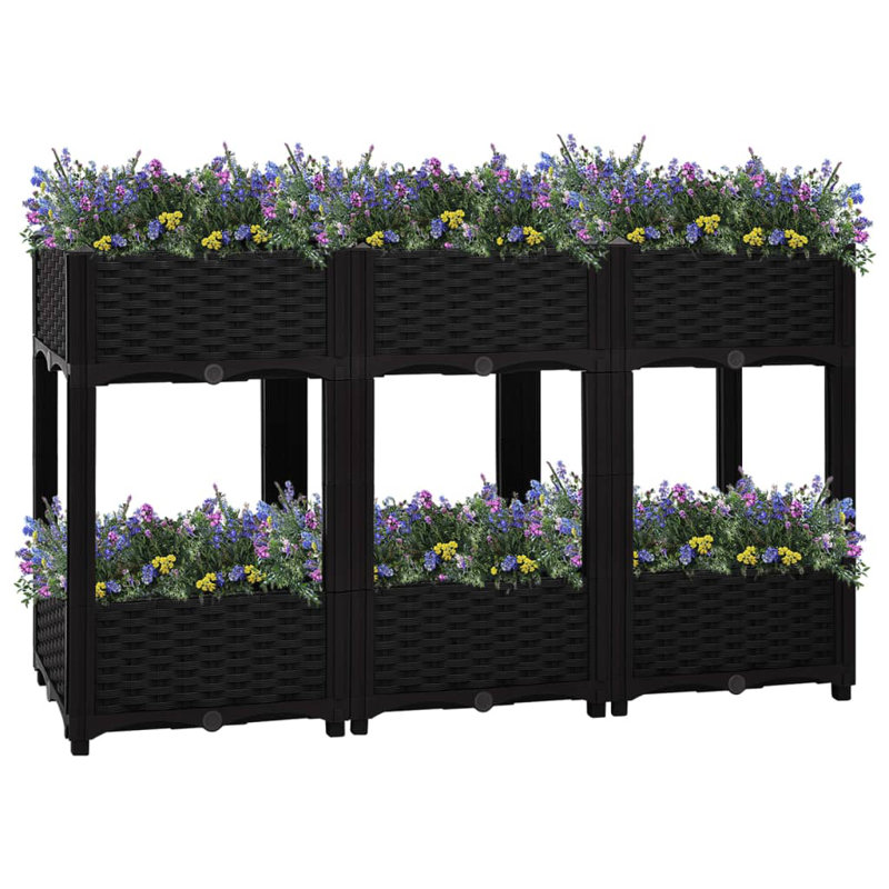 Thallon Planter Raised Flower Bed with Rattan Look Plant Box Polypropylene