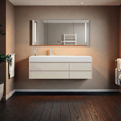 Creamy style smart bathroom cabinet