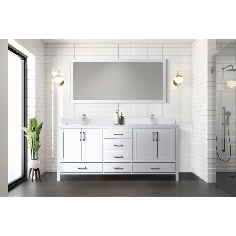 Jacques 72 in. W x 22 in. D Double Bath Vanity and 70 in. Mirror, White, White Cultured Marble