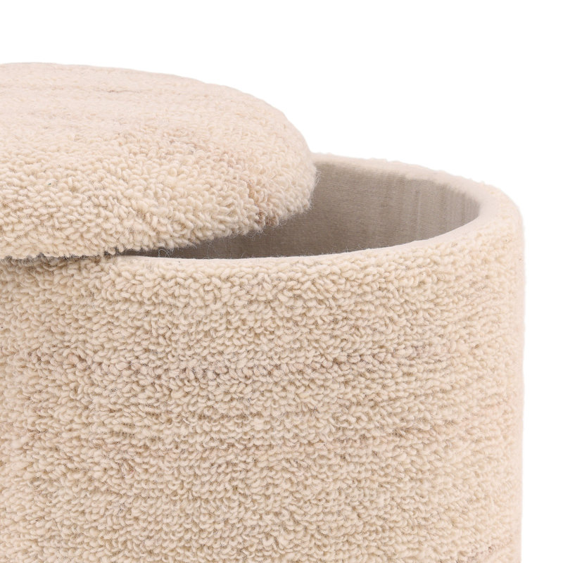Kai Handwoven Wool Blend Stool, Ivory