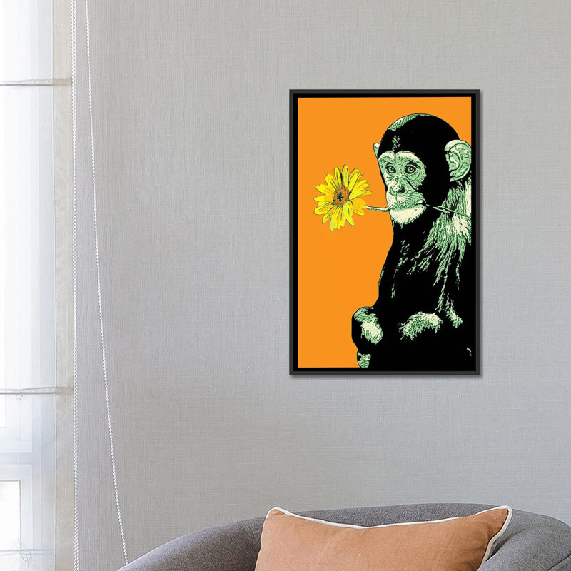 « fleur singe », impression sur toile, H 26 po x l 18 po x P 1,5 po, Toile avec cadre noir, Pas de tapis
