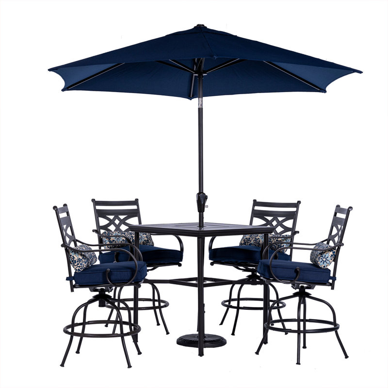 Elmfield 4 - Person Patio Dining Set with Square Table , Cushions Included, Navy Blue
