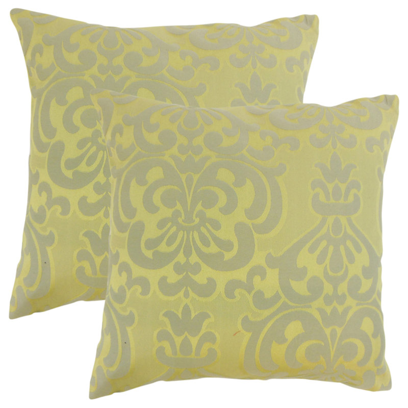 Damask Feather Reversible Throw Pillow, Lichen