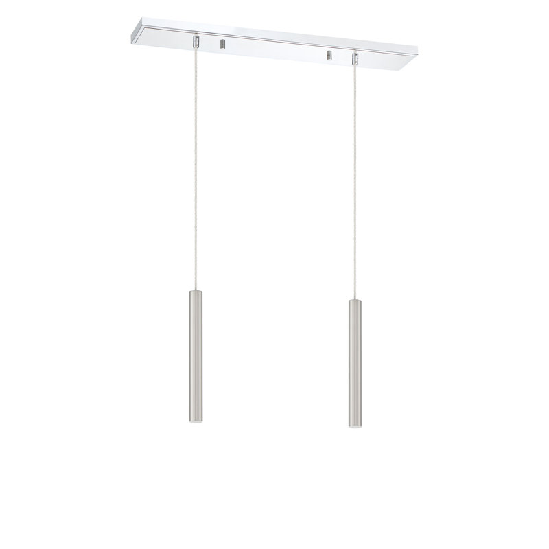 Luminaire suspendu cylindrique à DEL 2 lumières pour îlot de cuisine Bowning, Nickel brossé, Chrome