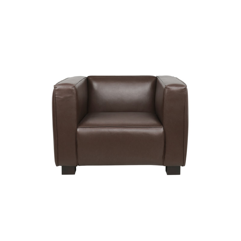 Fauteuil club Suheil, Simili cuir brun foncé