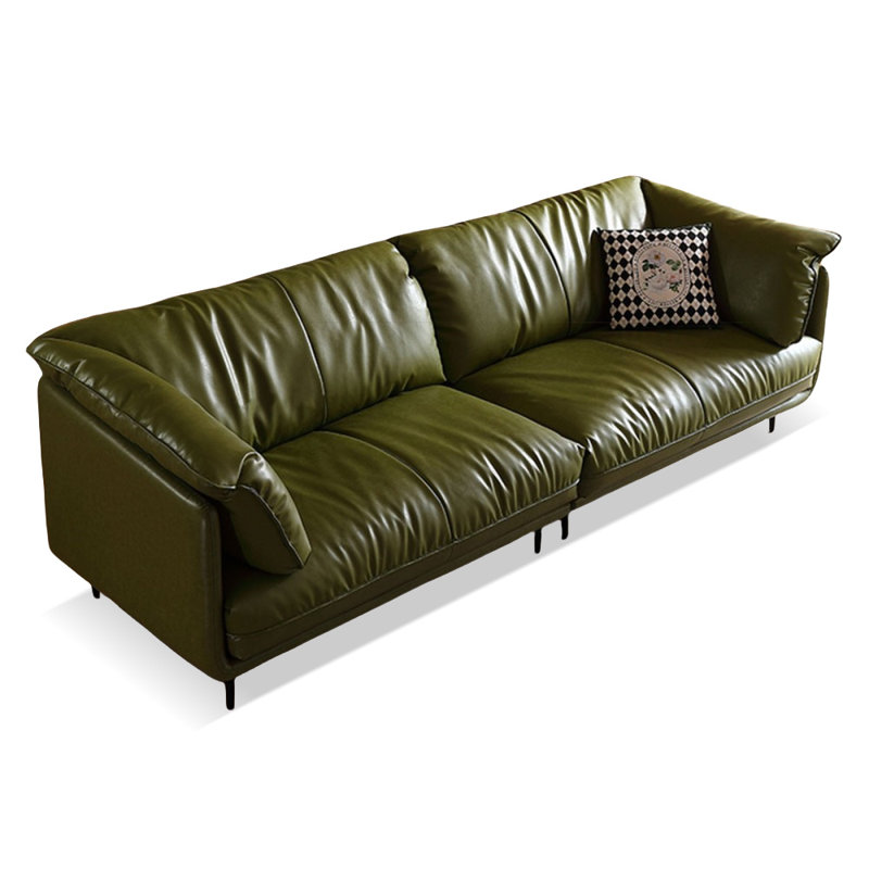 Green Genuine Leather Modular Sofa cushion couch, 33.46" H x 110.24" W x 39.37" D, 4