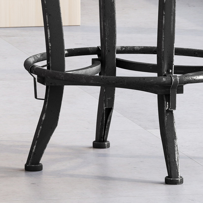 Swivel Adjustable Height Counter Stool with Metal Frame, Natural Antique/Gray