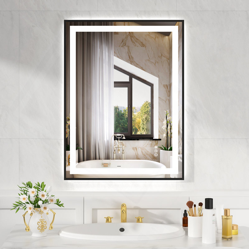 Éclairage avant et arrière à DEL noir trempé, 24 po x 32 po