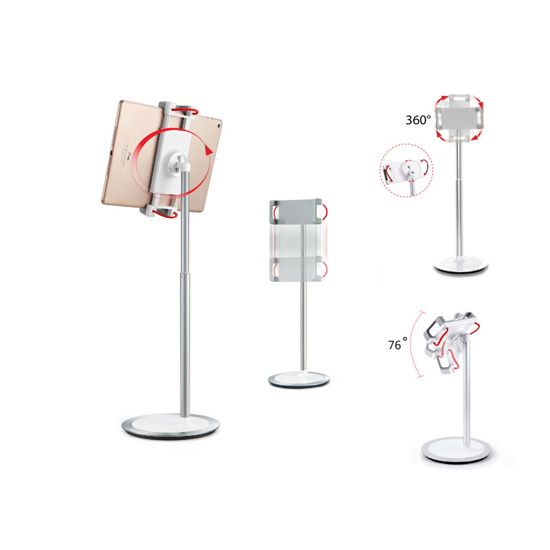 White Adjustable Aluminum Table Stand for Tablets and Smartphones