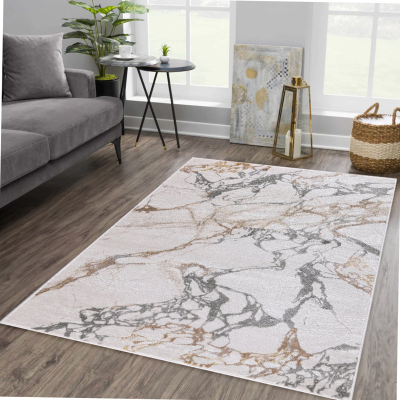 Ilios Collection Abstract Textured Gold and Grey Rug, Rectangle 2' x 3'