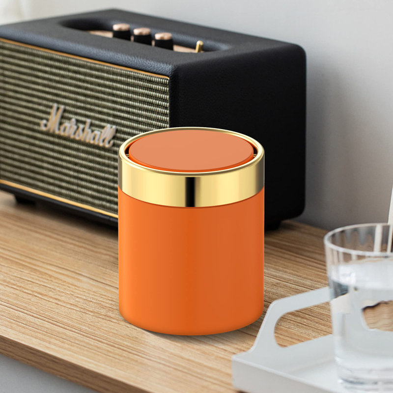 Petite poubelle de bureau avec couvercle, Orange