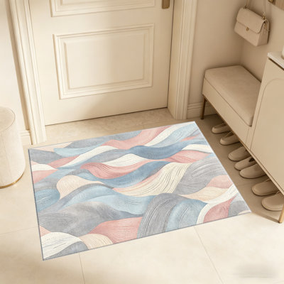 Soft Pastel Wave Abstract area rugs for Living Room, Soft and Comfortable, Suitable for all seasons, easy to maintain, machine washable Indoor floor mat, Under Table Farmhouse suitable for Bedroom, Dining Room, Study,  Balcony, Home Decor Patio