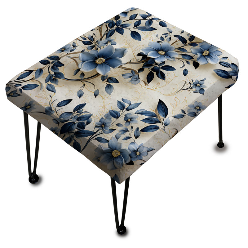 Cobalt Blue Filigree Vines Victorian Pattern I - Floral Rectangle Ottoman