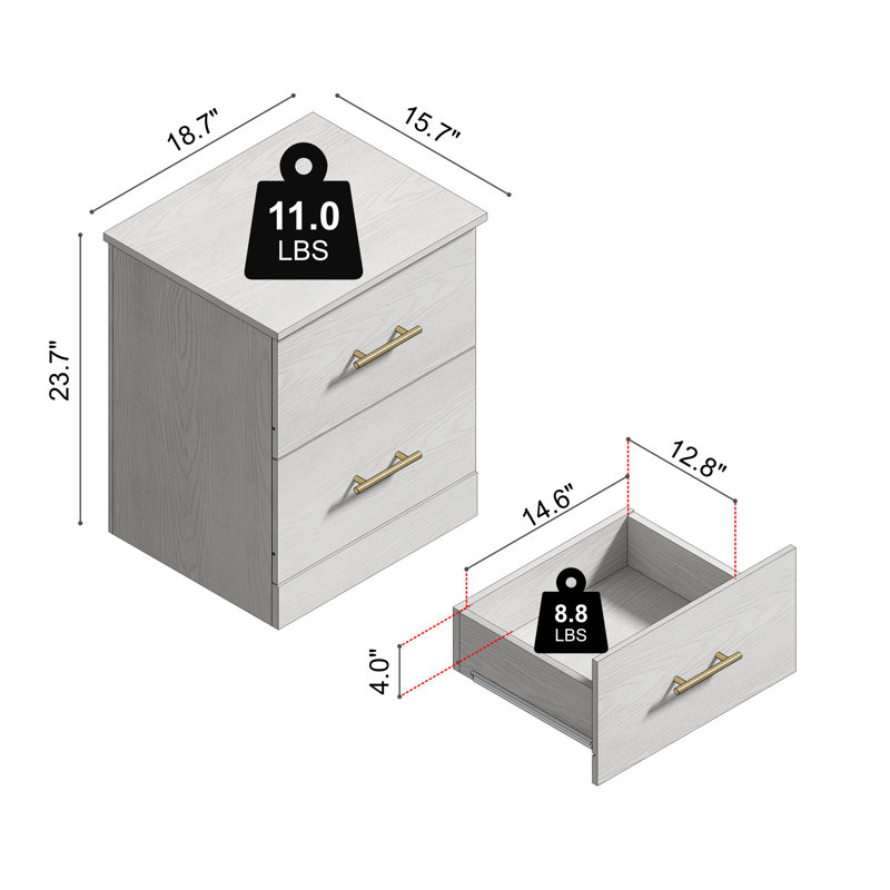 Luxeon Modern 2 Drawer Nightstand (Set Of 2), White