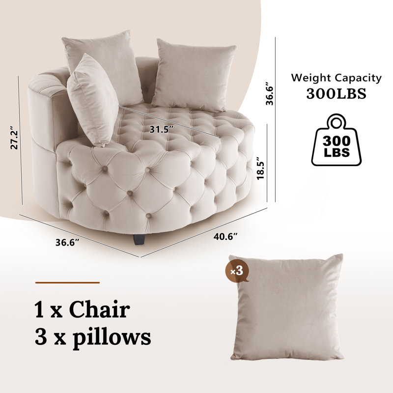 Fauteuil demi-tonneau en velours 36,6 po Keoka, Velours beige