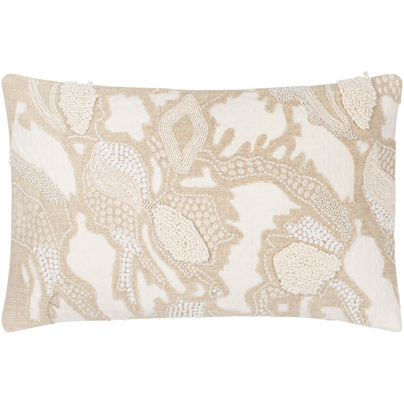 Maricopa Beige Embroidered Cotton Linen Pillow