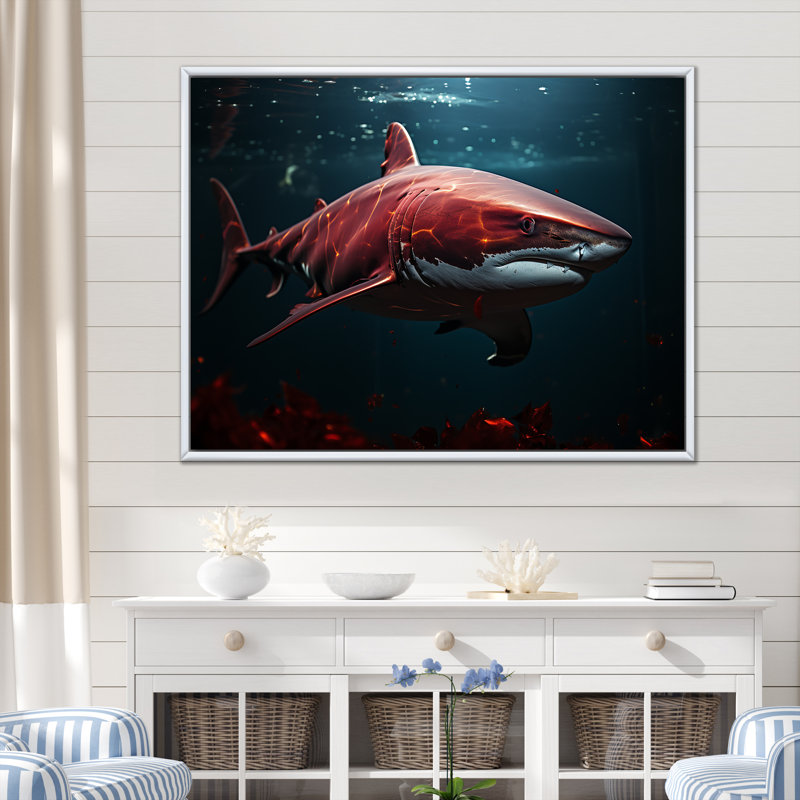 " Oceans Red Ghost Shark Photography ", 16" H x 32" W x 1" D, White Floater Framed