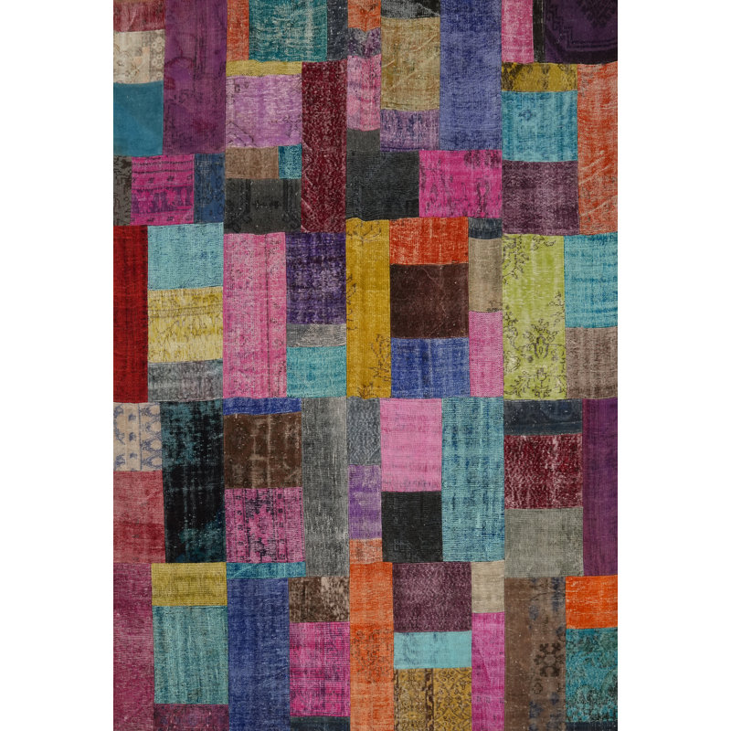 Distressed Wool Colourful Patchwork Area Rug 8x10
