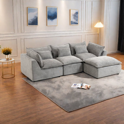 Canapé modulaire surdimensionné en nuage, velours gris antique, confort de salon moderne