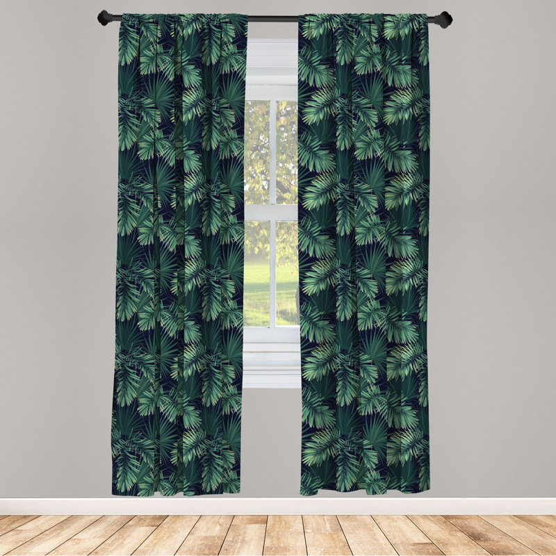 Palm Floral Semi-Sheer Rod Pocket Curtain Panels, 28" x 63"