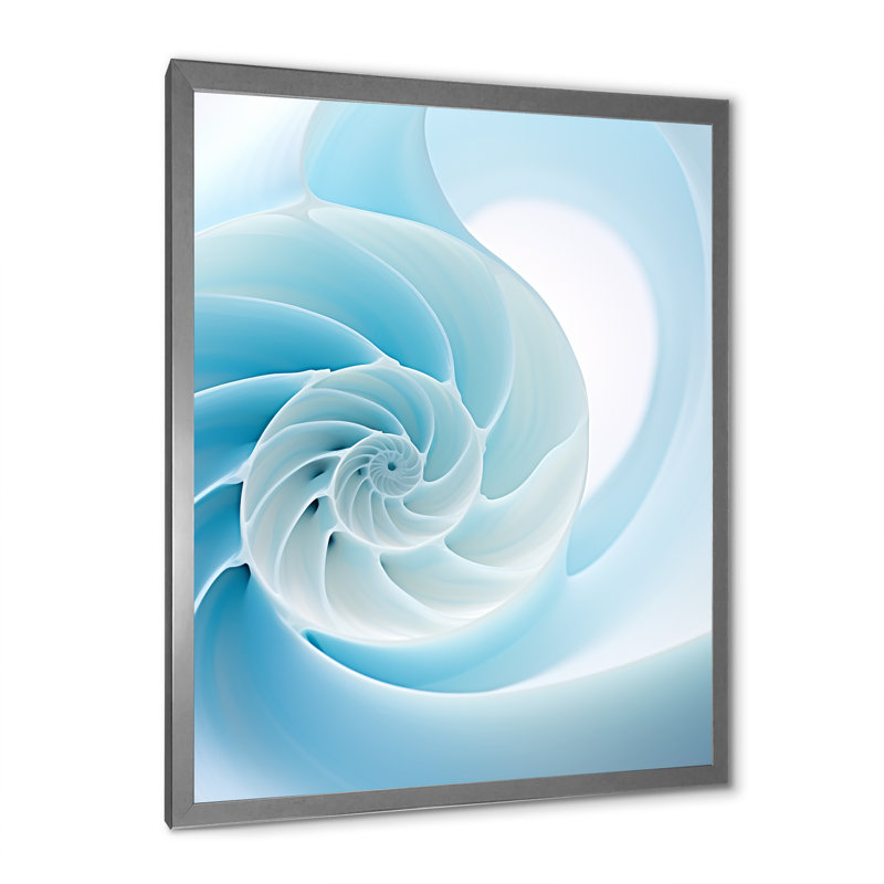 Abîme azur, Nautilus spirale sur toile, Cadre simple argenté, H 20 po x l 12 po x P 1 po