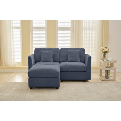 Nicholson 69.2" W Corduroy Loveseat with Ottoman and Toss Pillows