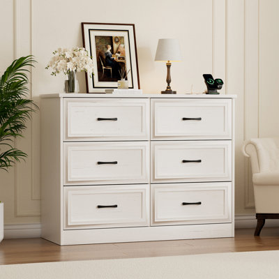 Commode 6 tiroirs avec station de charge pour chambre à coucher