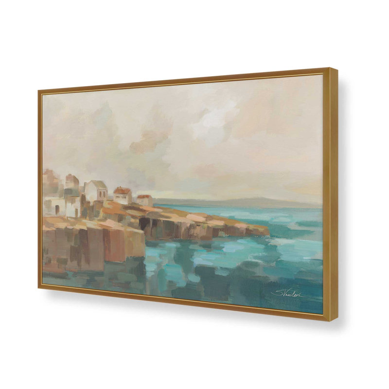 «Southern Coast Town Crop» par Silvia Vassileva, reproduction d'art, H 24 po x l 36 po, Doré
