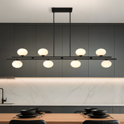 Julep 64-inch 8-light Matte Black Linear Chandelier with Opal Glass Shades