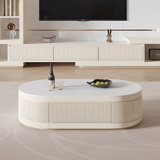  Bilawal 51.1"-64.9" Cream Style Oval Extendable Coffee Table Solid Wood With 4 Drawers, No-Assembly Required