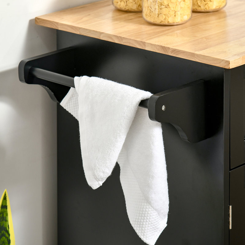 41" Modern Rolling Kitchen Island On Wheels, Black