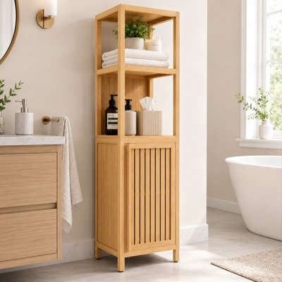 Selvora Tall Bamboo Bathroom Storage Cabinet Freestanding for Small Spaces