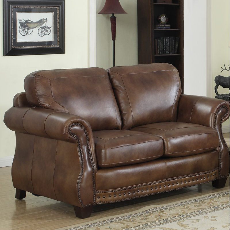 Beglin 64" Genuine Leather Round Arm Loveseat