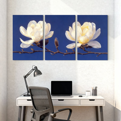 Fleurs de magnolia sur fond, ensemble de 3 impressions d'art sur toile