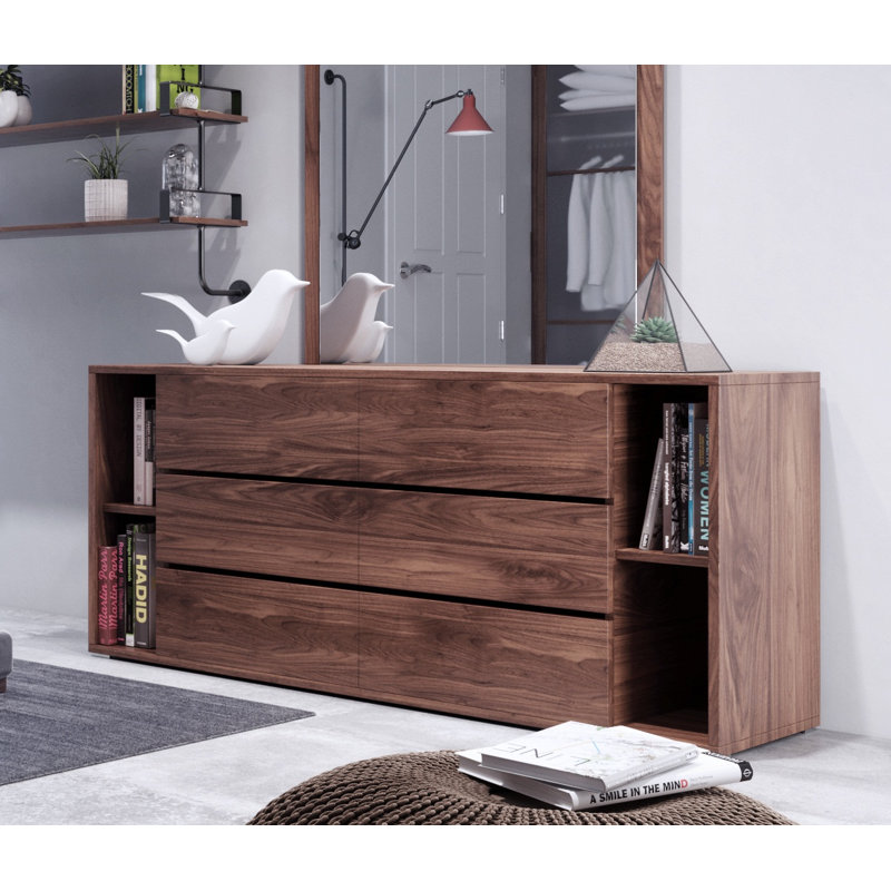 Commode double à 6 tiroirs avec Miroir Pattersen, Noyers