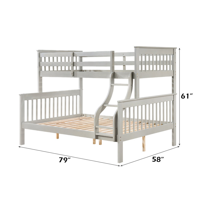Lit superposé simple / double gris équipé d'un système de lattes 14 + 14 avec structure en bois de pin et compilations à droite 57,51 po de profondeur Portée 80,34 po Largeur 62,33 po 660 lb
