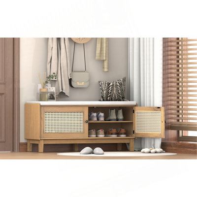 Banc d'entrée en rotin avec rangement Boho