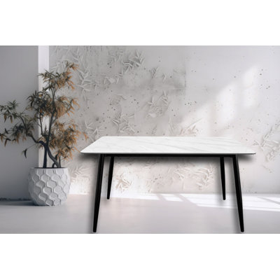 Table de salle à manger en pierre frittée de 55 pouces de couleur blanche