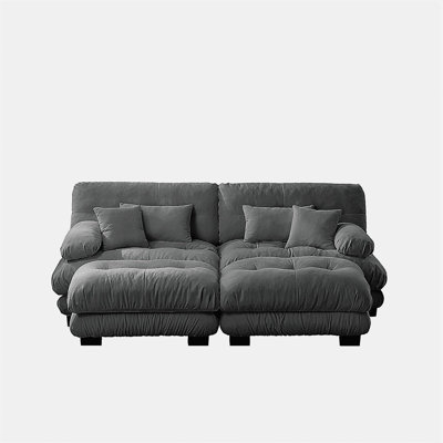 Canapé-lit Cloud pour le salon, canapé 2 places en chenille avec 2 coussins lombaires et 2 coussins décoratifs, canapé rembourré à accoudoirs larges avec 2 repose-pieds, gris chenille
