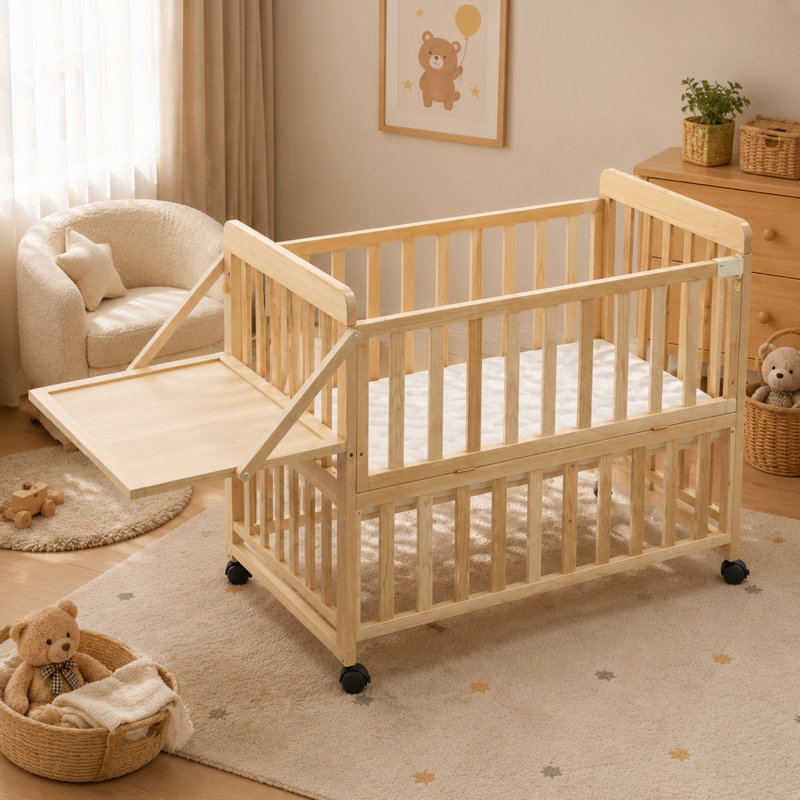 Berceau de chevet en bois massif avec matelas et table à langer