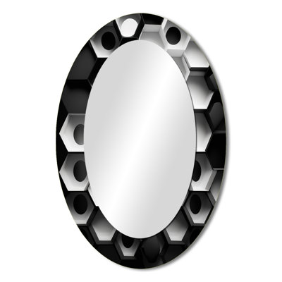 Abstract Geometric Black And White II - Abstract Oval Decorative Mirror On Metal