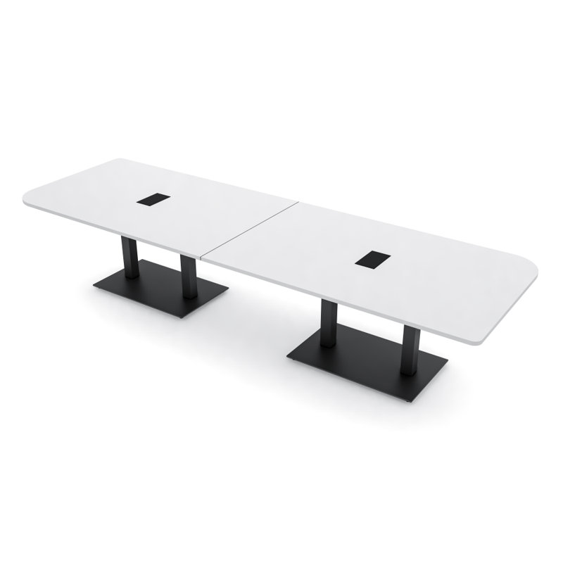 Table de conférence en forme de duo avec base en métal double | Unité électrique, L 120 po x l 48 po, Blanc classique