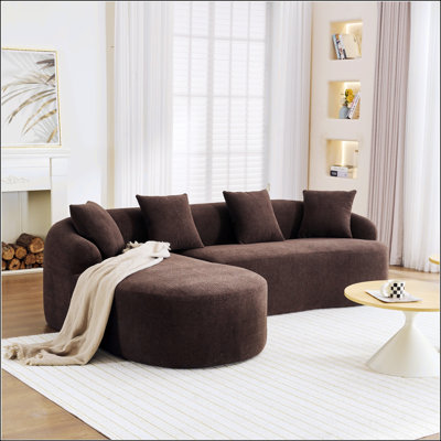 Canapé modulaire confortable en L avec méridienne incurvée, sans assemblage requis, mousse à haute densité pour le salon et la chambre à coucher